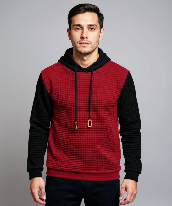 Men Two Tone Waffle Knit Hoodie