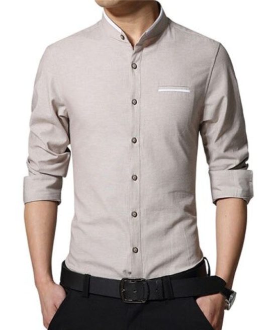 Long Sleeve Casual Mandarin Collar Slim Fit Shirt Men