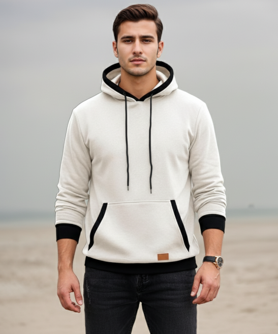 Long Sleeve Drawstring Fleece Pullover Hoodie With Pockets