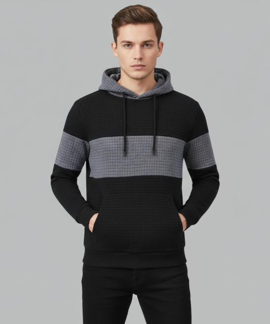 Pullover Plaid Jacquard Long Sleeve Drawstring Casual Hooded Sweatshirts