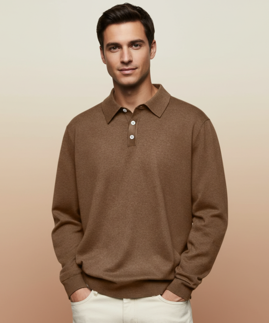 Cashmere Blend Lapel Polo Shirt For Men