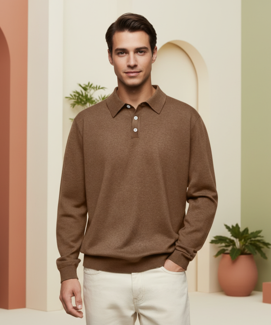 Fine Gauge Cashmere Polo Shirt For Men