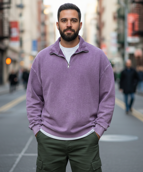 Stand Collar Half Zip Pullover For Men